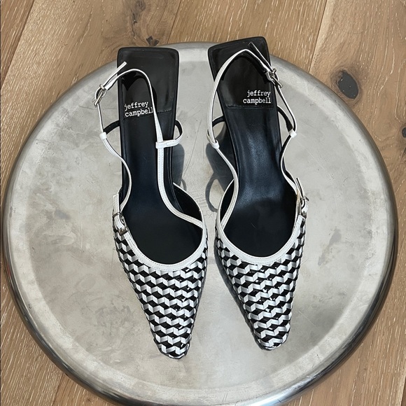 Jeffery Campbell Woven Slingback Heels - Black and White Pointed Toe Pump 8.5 - Picture 1 of 5